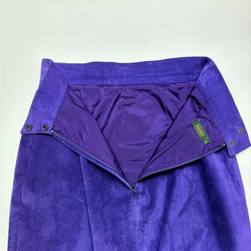 Vintage 80s Purple Suede Leather Pencil Skirt High Waist Slit Statement Size 8 - Picture 5 of 10